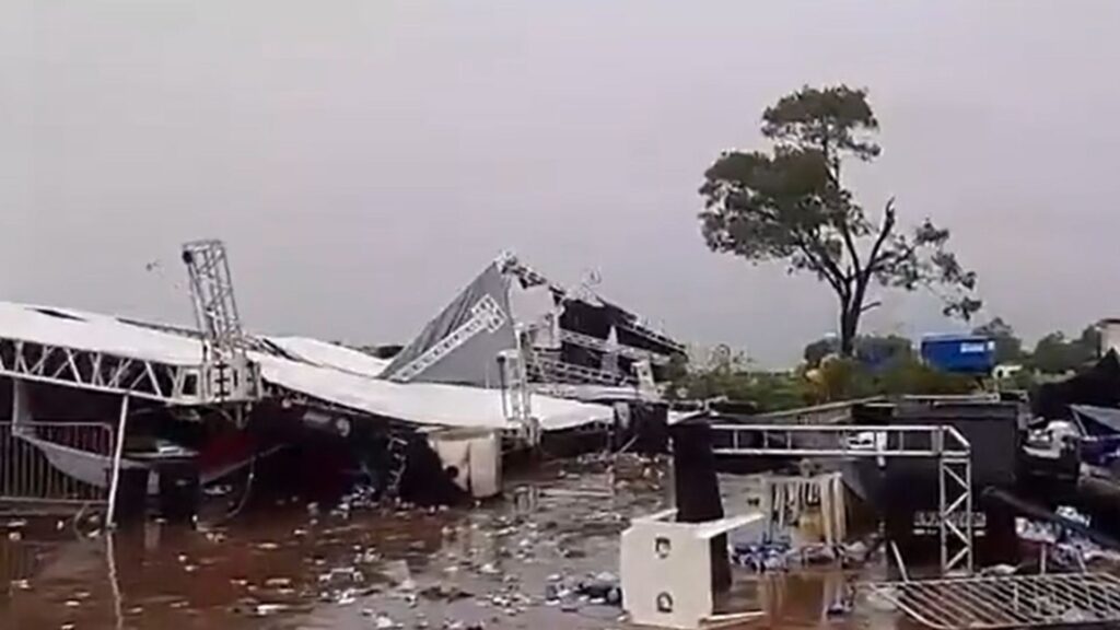 Homem morre após ventania derrubar estrutura em festa universitária no interior de SP (Imagem: Defesa Civil)